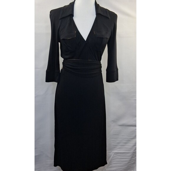 Diane Von Furstenberg Dresses & Skirts - Diane Von Furstenberg Black Collared Midi Wrap Dress